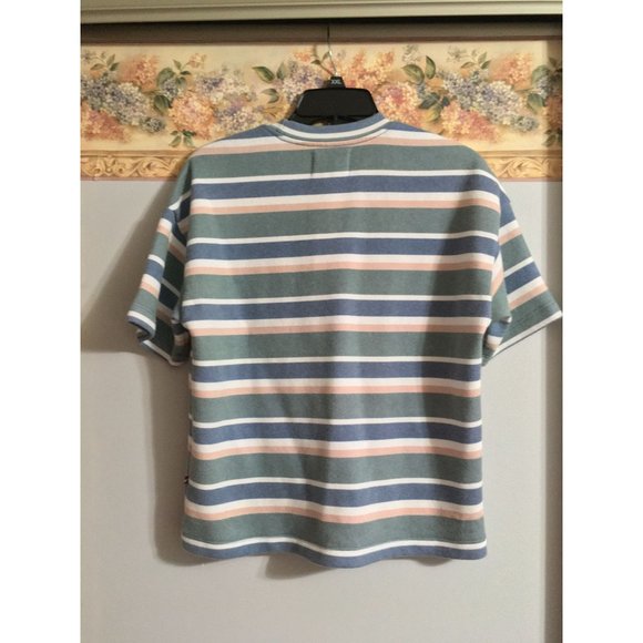 Sol Angeles Anthropologie Large Strip Multicolor Fleece Short Sleeve Sweatshirt - Picture 5 of 5